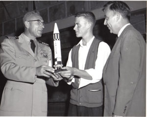 Science Fair Award, 1959, led to technician trainee job at ABMA. 